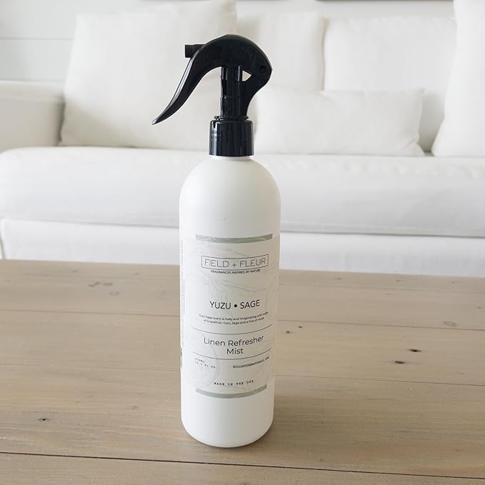 Field + Fleur by Hillhouse Naturals Yuzu Sage Linen Refresher Mist 15.5oz - Fresh Home Fragrance Spray for Bedding, Sofas & Clothes - Yuzu, Mandarin, Sage & Eucalyptus - Made in the USA