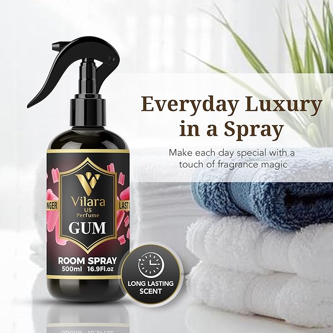 Vilara US Room Spray Freshener – Long-Lasting Luxury Perfume Scent, Linen & Fabric Spray for Bedding, Furniture, Home & Bedroom Aromatherapy – 16.9 fl oz (Gum)