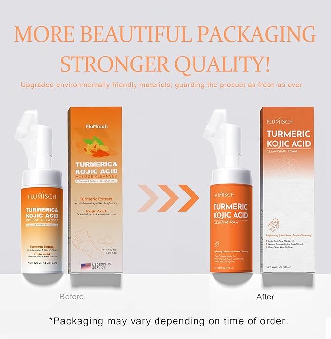 Turmeric Kojic Acid Foaming Facial Cleanser, Kojic Acid And Turmeric Exfoliating Face Wash With Brush (4.23 fl.Oz), 2pcs