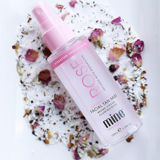 Minetan Rose Face Tan Mist | Clear Facial Self Tanning Spray | Gradual Daily Sunless Tanner, Infused | Soothing Rose Water & Vitamin C, Hydrating, Golden Glow Skin Finish | 3.38 Fl Oz