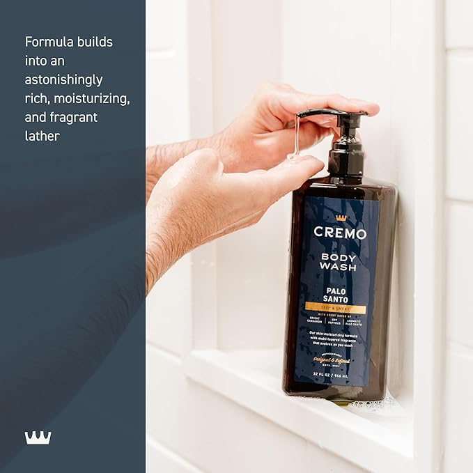 Cremo Rich-Lathering Palo Santo Body Wash for Men, Notes of Bright Cardamom, Dry Papyrus and Aromatic Palo Santo, 32 Fl Oz