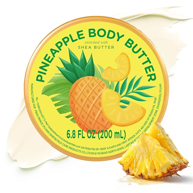 Pineapple Body Butter, Natural Body Care for Men Women Smell Good, Pineapple Scented Natural Body Butter, Body Moisturizer for Dry Skin 6.8 floz