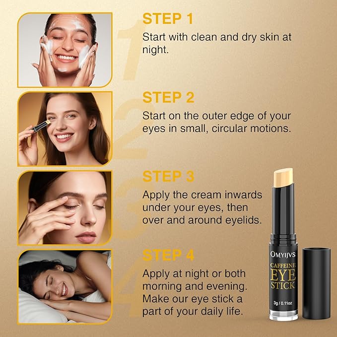 Caffeine Eye Stick, Anti-Aging Eye Cooling Stick, Under Eye Cream for Dark Circles, Wrinkles, Puffiness Bags Reduces Fine Lines