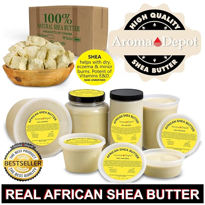 Raw African Black Soap & Shea butter 1 lb Combo Pack Cleanser and Moisturizer Set 100% Raw-Pure Unrefined I For all skin types I Can be used for Hair, Body and Face I Imported from Ghana I
