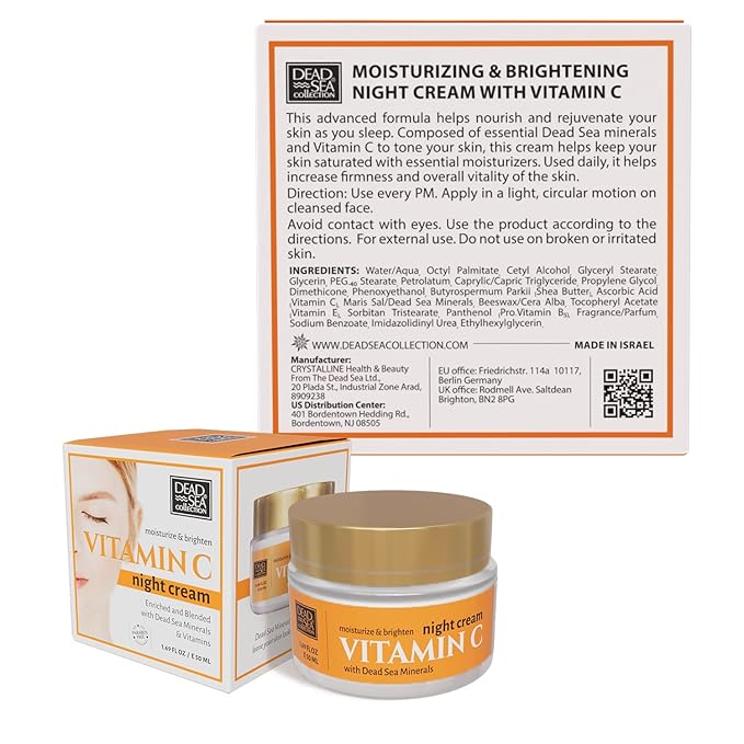 Dead Sea Collection Night Cream for Face with Vitamin C, Dead Sea Minerals, and Vitamin E – Anti Aging Nourishing Skin Care Moisturizer to Reduce Wrinkles (1.69 fl. oz)