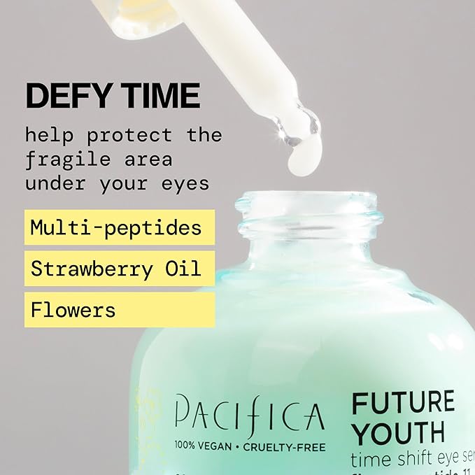 Pacifica Future Youth Time Shift Eye Serum – Peptide Eye Serum for Fine Lines & Dark Circles, Lifting & Firming Under Eye Treatment w/Flora + Peptide-11, Unscented Hydrating Gel for All Skin Types