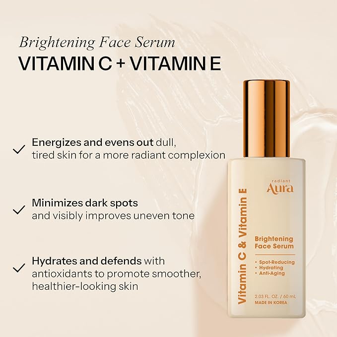 Face Serum with Vitamin C & E โ Dermatologist Tested Korean Formula for Dark Spots, Wrinkles & Fine Lines โ Brightening & Hydrating Anti-Aging โ Smooth, Radiant Skin โ 2-Pack, 2 Fl. Oz