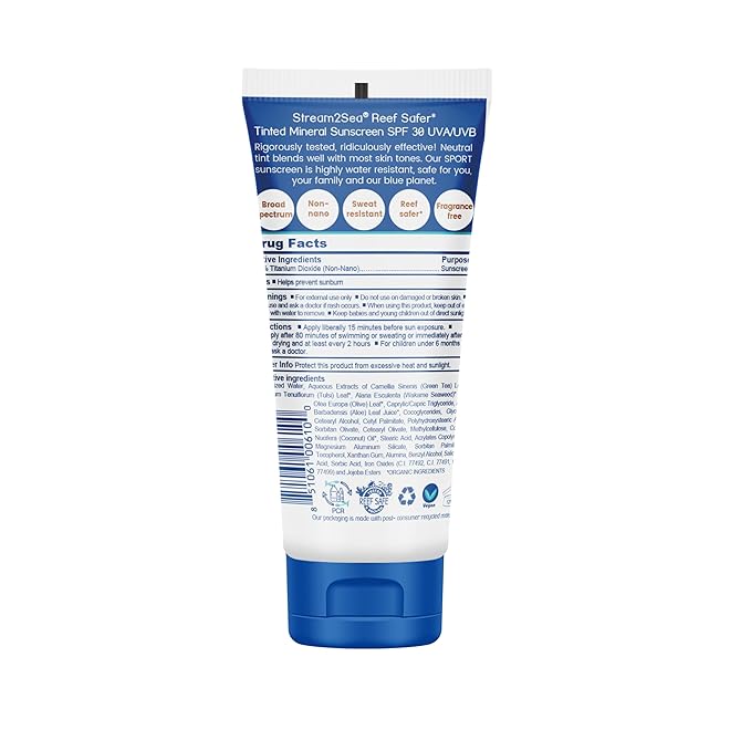 STREAM 2 SEA SPF 30 Tinted Sunscreen Biodegradable and Reef Safe, 1 Fl oz Pack of 3 Travel Size Paraben Free Non Greasy and Moisturizing Mineral Sunscreen For Face, Body Protection Against UVA and UVB