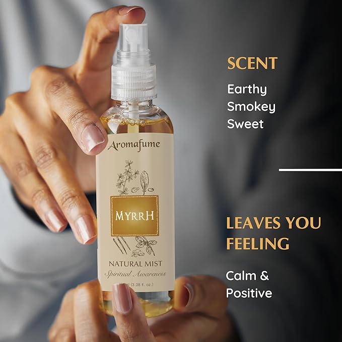 Aromafume Resin Natural Mist Spray 100 ml / 3.3oz | Ideal for Positive Energy, Spirituality & Rituals | Made with Commiphora Myrrha Resin from Somalia | Non-Alcoholic, Non-Toxic & Vegan
