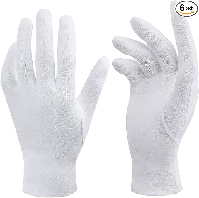 100% White Cotton Gloves for Dry Hands, Moisturizing & Eczema Overnight, Work Gloves Liners, Ideal for Sleep & Spa Treatment, Coin Jewelry Silver Inspection, Medium, One Size, 3 Pairs