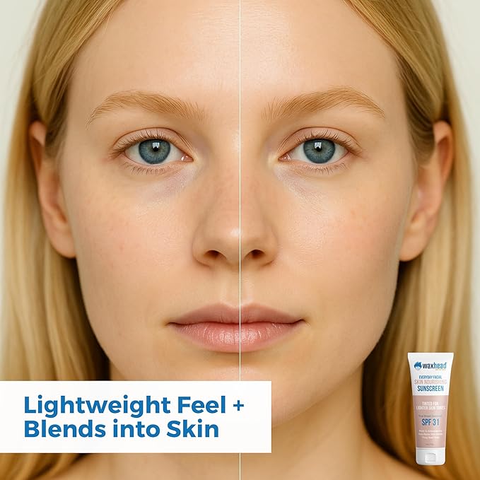 Waxhead Tinted Mineral Sunscreen for Face – Sheer Glow BB Cream Moisturizer with SPF 31, Non-Nano Zinc Oxide, Unscented, Non‑Comedogenic Mineral Facial Sunscreen, Primer under Makeup (Light Tint 4oz)