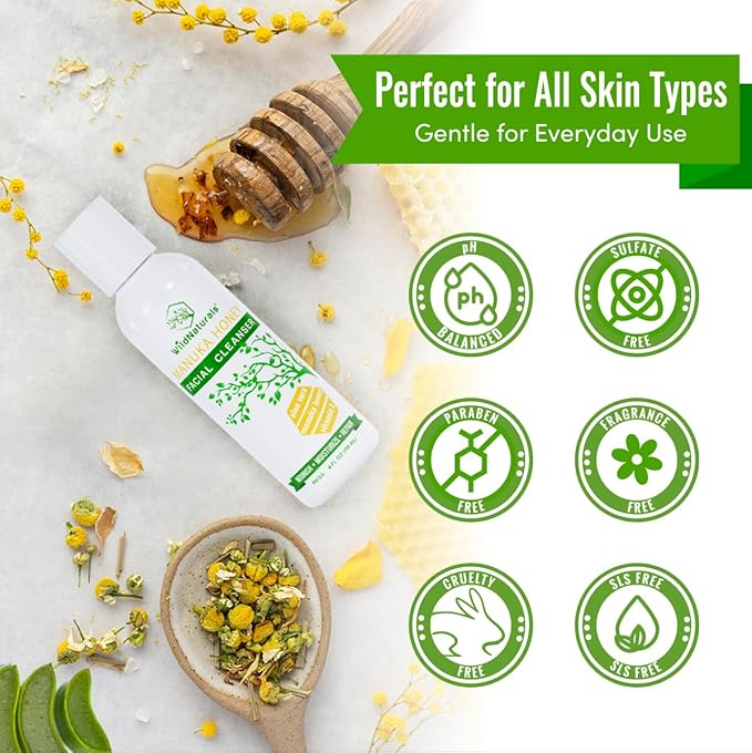 Wild Naturals Gentle Manuka Honey Face Wash - Eczema Facial Cleanser with Aloe Vera Extract, Hydrating & Soothing for Dry, Sensitive Skin - Repairs & Nourishes Irritated & Damaged Skin