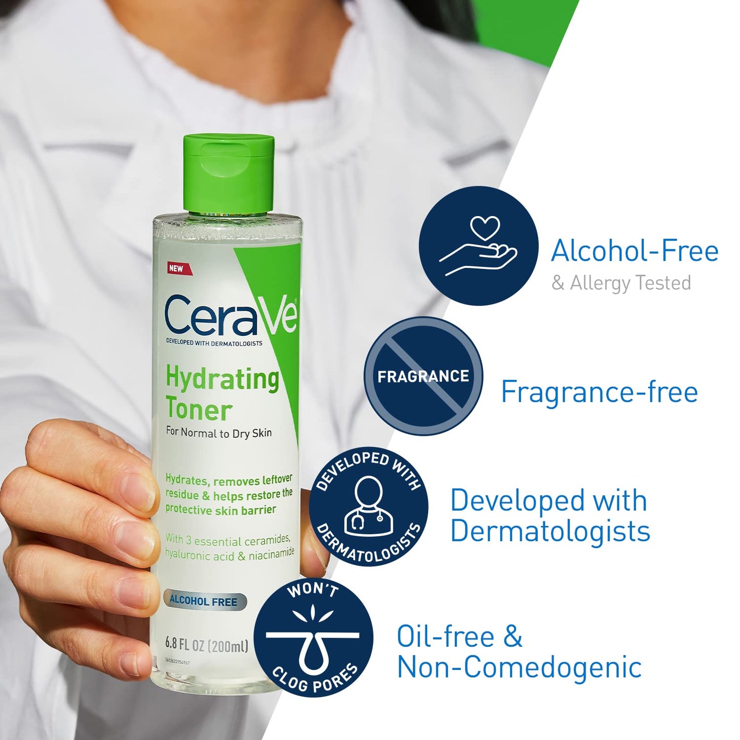 Hydrating Toner for Sensitive Dry Skin with Hyaluronic Acid, Niacinamide & Ceramides – Alcohol-Free, Fragrance-Free, Non-Comedogenic Korean Face Toner, 6.8 Fl Oz