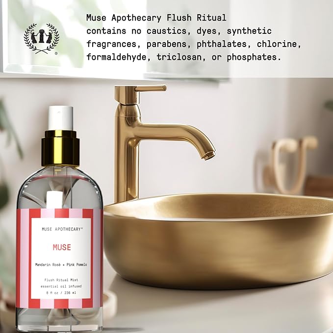Muse Apothecary Flush Ritual - Aromatic & Refreshing Toilet Spray, Use Before You Go, 8 oz, Infused with Natural Essential Oils - Great Valentine's Day Gift - Mandarin Rosè + Pink Pomelo
