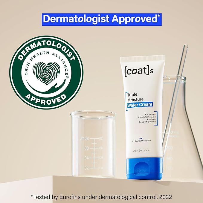 COATS Triple Moisture Water Cream – Lightweight, Oil-Free Face Moisturizer – Protects the Skin Barrier for Long-Lasting Hydration – Dermatologically Approved, Designed for Teens + Young Skin – 2.5 oz