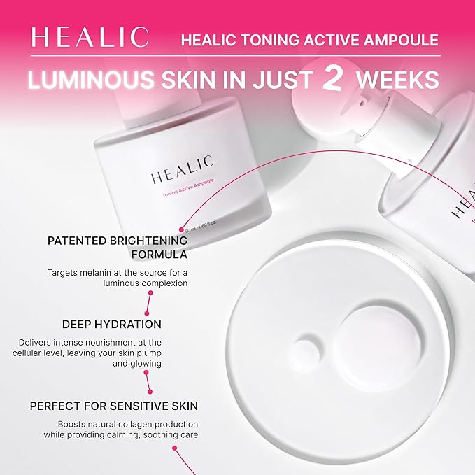 Toning Active Ampoule–Brightening, Hydrating&Soothing with Tranexamic Acid, Niacinamide&Hyaluronic Acid, Dark Spot Correction, Gentle for Sensitive Skin, Korean Skin Care, 50ml/1.69 fl.oz