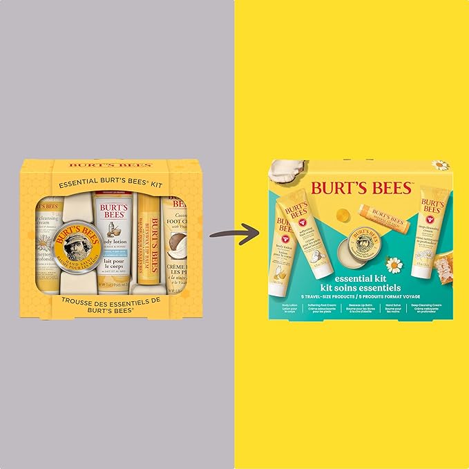 Burt's Bees Christmas Gifts - Essentials Everyday Set, 5 Travel Size Products for Stocking Stuffers - Deep Cleansing Cream, Hand Salve, Body Lotion, Foot Cream and Original Lip Balm