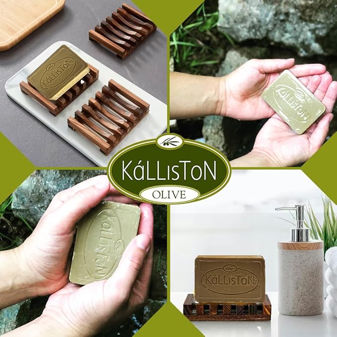 Kalliston, Olive Oil Soap With Bitter Almond extract, Pure Traditional and All Natural Moisturizer, Made in Ancient Crete, Greece, Pack of 4
