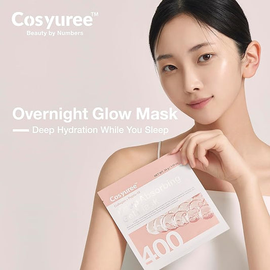 Collagen Deep Absorbing Hydrogel Mask (50g x 5ea) Korean Collagen Face Mask for Deep Hydration, Skin Firming, & Rejuvenation, Overnight Hydrating Gel with Pepta-18
