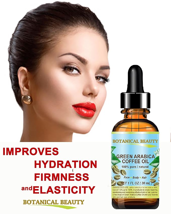 Botanical Beauty GREEN ARABICA COFFEE OIL Brazilian 100% Pure Virgin Unrefined for Face, Skin, Hair, Lip, Nails. Anti - Aging Face Oil (0.5 Fl Oz)
