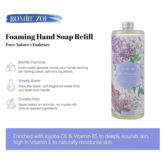 Foaming Hand Soap Refill, Lilac, Gentle & Moisturizing Formula, 1000 ML/ 33.8 FL OZ