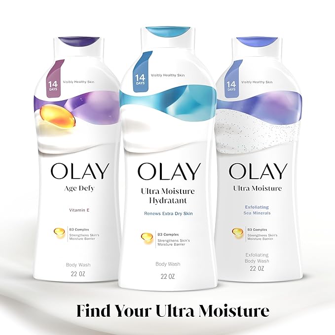 Olay Body Wash for Women, Ultra Moisture, For Extra Dry Skin, 24hr Moisturizing, Hydrating & Refreshing, B3 Vitamin Complex, Free of Parabens & Phthalates, Scented, 22 fl oz