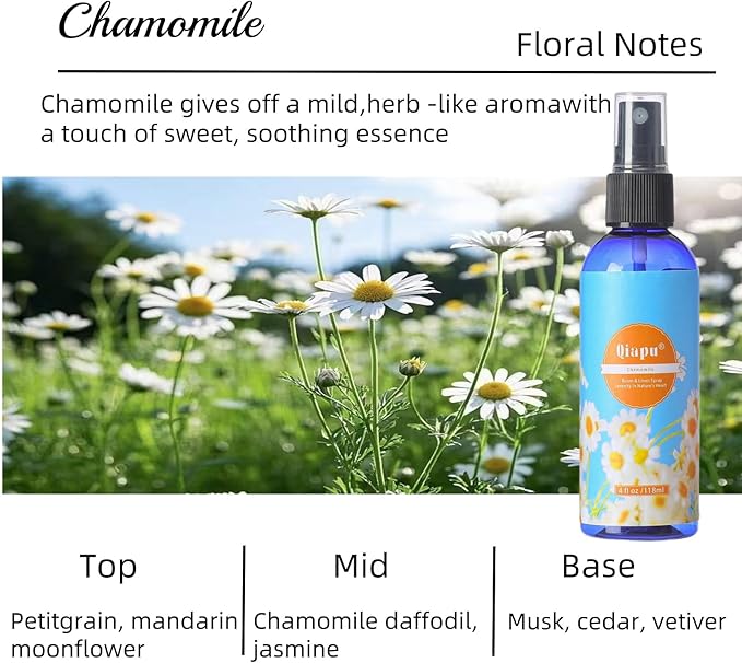 Natural Bedroom Linen Spray Scented Room Mist with Plant Extracts Long Lasting Freshness for Sheets, Pillows & Curtains –Ebony Agarwood + Misty Forest + Chamomile + Romantic Rose 4oz(4 Bottle)