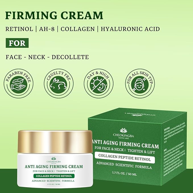 Tighten and Lift Neck Cream, Advanced Anti Wrinkle Face Cream with Retinol Collagen Hyaluronic Acid, AH-8 Multi-Peptides Anti Aging Neck Creams for Tightening and Firming for Women and Men, 1.7 Fl Oz