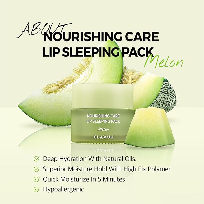 Klavuu Lip Mask Sleeping Pack (0.7oz) – Overnight Deep Hydrating Korean Lip Balm Treatment for Very Dry, Chapped Lips | Lip Lightening & Plumping with Instant Hydration | Gentle Exfoliating (Melon)