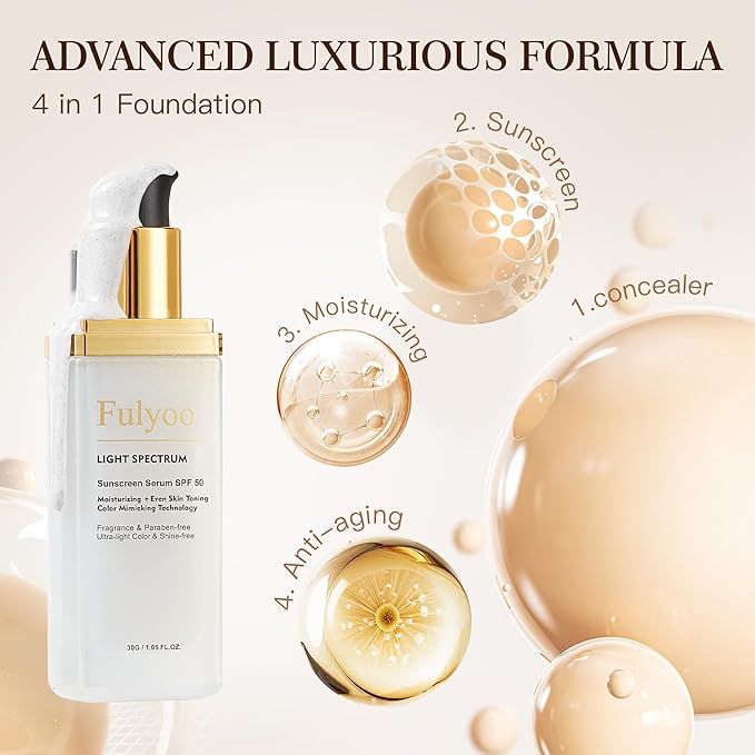 4-in-1 Tinted Moisturizer With SPF50,Anti-Aging,Against UVA and UVB,Bio Mimic Foundation,Suitable for Sensitive Skin,Simple and Easy