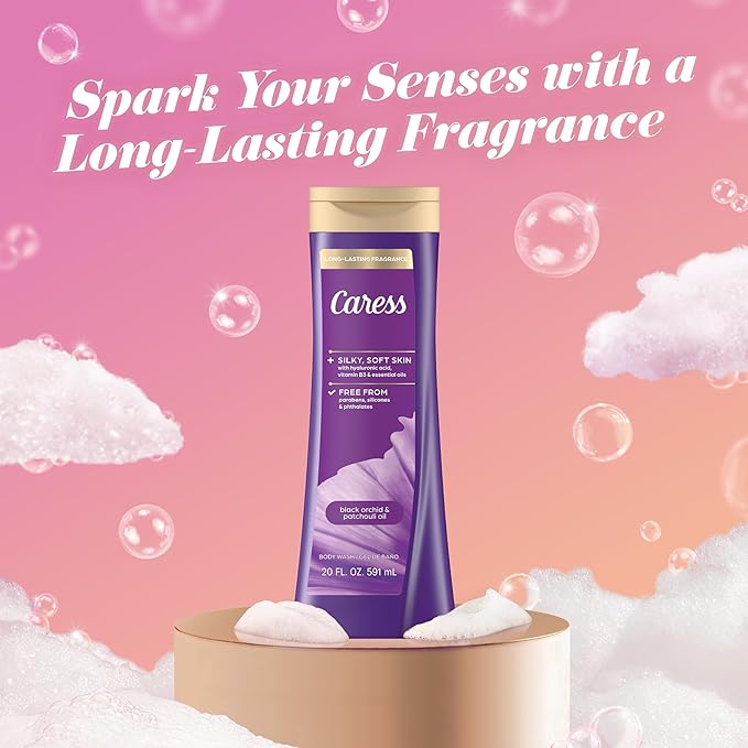 Caress Body Wash Black Orchid & Patchouli Oil To Relax and Recharge Relaxing, Fragrant Body Soap 20 fl oz, Pack of 4