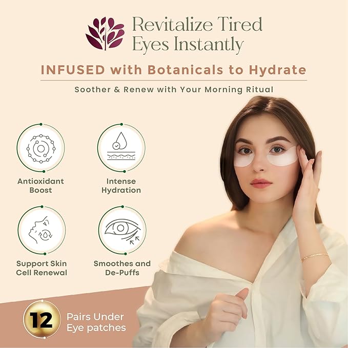 Bio Cellulose Under Eye Patches for Puffy Eyes & Dark Circles Natural Eye Masks Anti Wrinkles &Eye Bags Soothing Skincare Treatment for Woman & Men 12pairs- Parches Para Ojeras |10ml Serum Gift