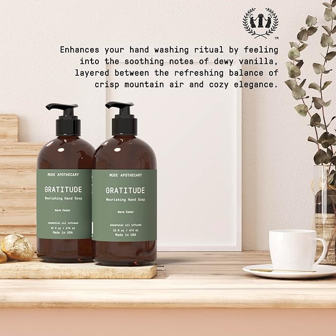 Muse Apothecary Hand Ritual - Botanical Collection - Aromatic and Nourishing Hand Soap, Infused with Natural Aromatherapy Essential Oils - 16 oz, Warm Cedar, Pack of 3