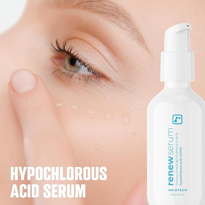 BRIOTECH Renew Serum, Hypochlorous Acid Mineral Gel, Soften Fine Line Appearance, Smooth Skin for Face, Neck, Chest, Spot Corrector, Soothe Redness, Vegan, 2 fl oz