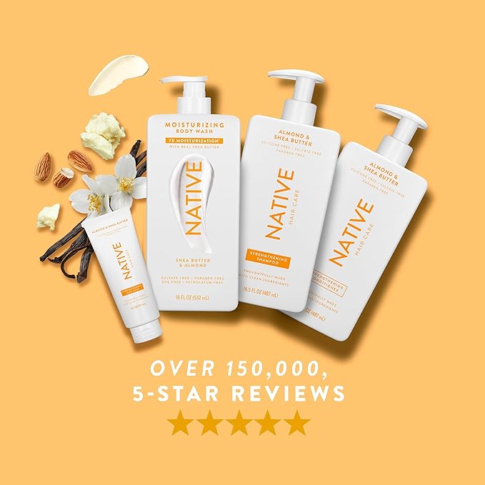 Native Moisturizing Body Wash Contains Naturally Derived Ingredients | For Women & Men, Sulfate, Paraben, & Dye Free Leaving Skin Soft and Hydrated | Shea Butter & Almond 18 oz