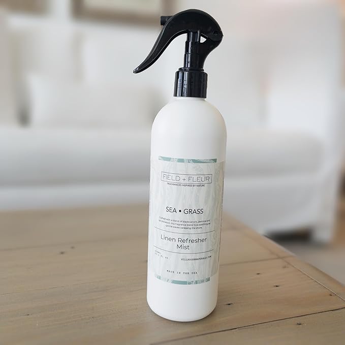 Field + Fleur by Hillhouse Naturals Sea Grass Linen Refresher Mist 15.5oz - Fresh Home Fragrance Spray for Bedding, Sofas & Clothes - Blackcurrant, Jasmine & Sandalwood - Made in the USA
