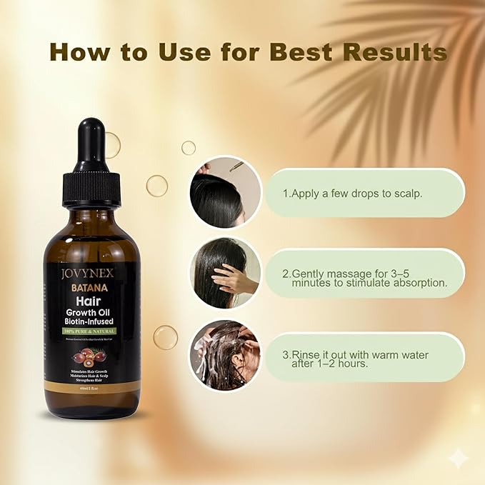 Batana Organic Oil with Biotin for Hair Growth, 2 FL OZ Pure Natural Oil for Hair Treatment Thicker, Fuller Hair DHT Blocker Scalp Nourishment Repairs Dry & Damaged Hair, Prevents Hair Loss