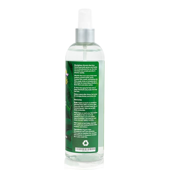 99.75% Pure & Organic Aloe Vera Spray, Clinically tested & Dermatologist approved, Hydrates & Heals Dry & Damaged Skin & Hair- 12 Oz