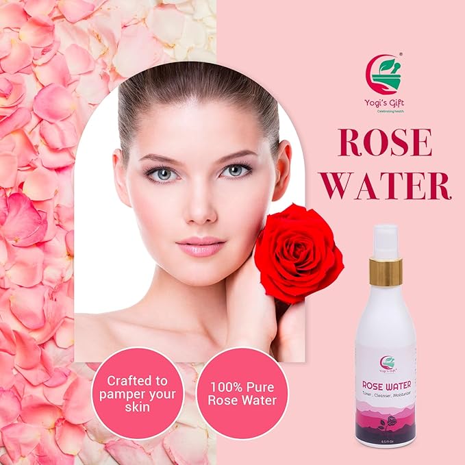 100% Pure Rose Water 6.5 fl oz | for Face & Hair | Alcohol Free & Artificial Coloring Free | by Yogi's Giftยฎ