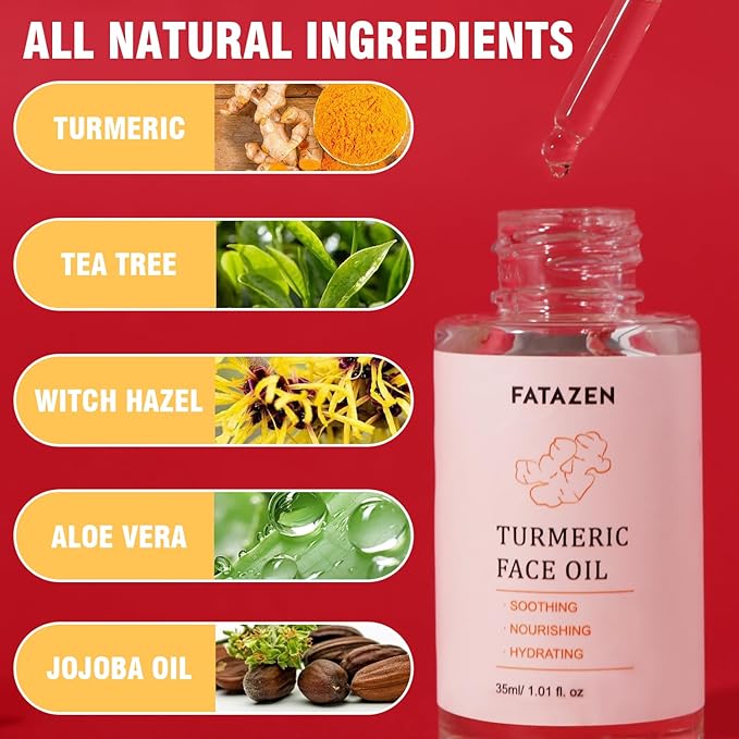 Turmeric Face Oil | Natural Glow Turmeric Facial Oil for Anti-Aging & Antioxidant, Tea Tree Oil with Aloe Vera + Witch Hazel + Jojoba, Lightweight Serum for Sensitive Skin & All Skin