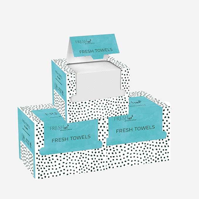FRESH TOWELS Disposable Face Towels, Makeup Removal Face Towelettes & Dry Wipes, 150 Ct, 3 Packs