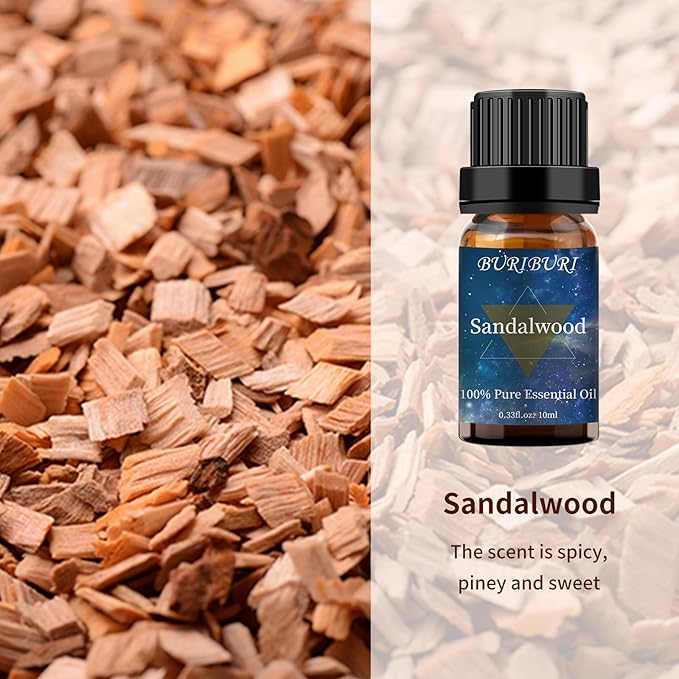 BURIBURI Sandalwood Jasmine Oil Gift Set, 100% Pure, Undiluted, Aromatherapy Essential Oils, 10MLx2