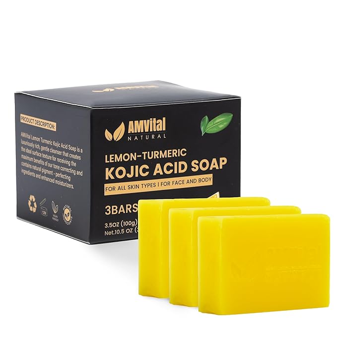 Lemon Turmeric Kojic Acid Soap Bar - 3-Pack Plant-Based Face & Body Bar Soap - Gentle Daily Soap for All Skin Types - Vegan Skincare Gift for Men & Women