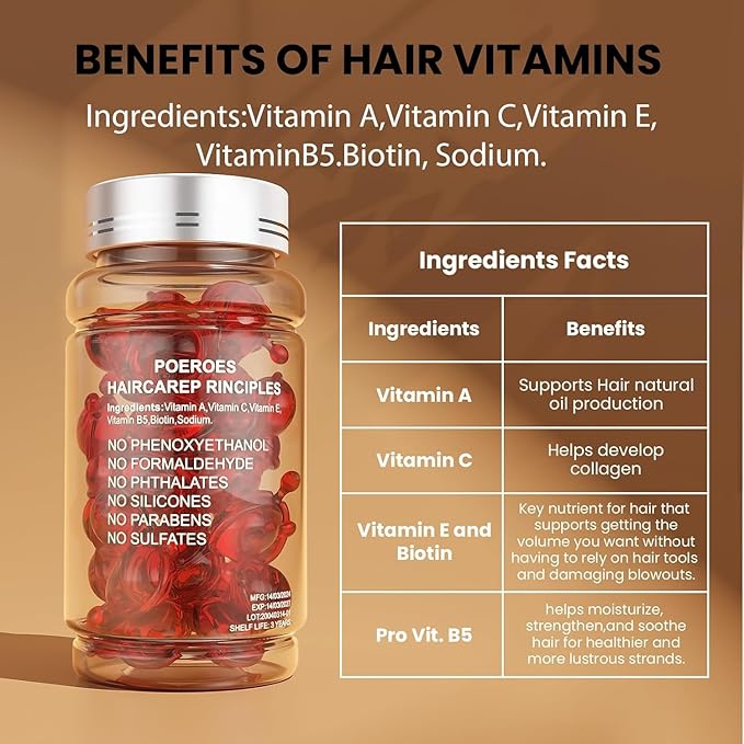 Hair Treatment Serum - 40 Hair Care Capsules - Hair Growth Serum - With Argan Macadamia & Avocado Oils - Vitamins A, E, & Pro B5 - Conditioner for Women & Men
