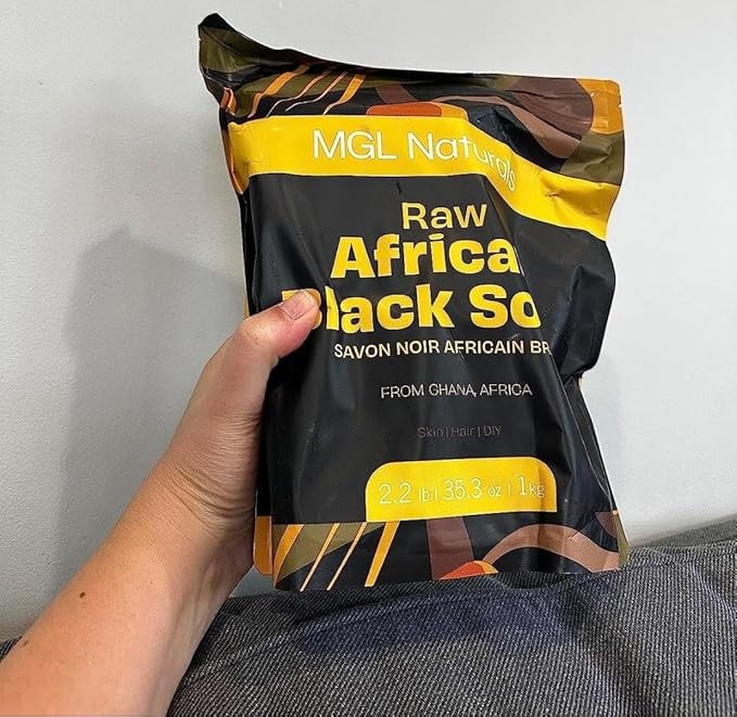 Raw African Black Soap 2.2 lb from Ghana, Africa | Vegan & Organic | Face and body deep cleanse wash. 35.3oz | 2.2 lb | 1kg