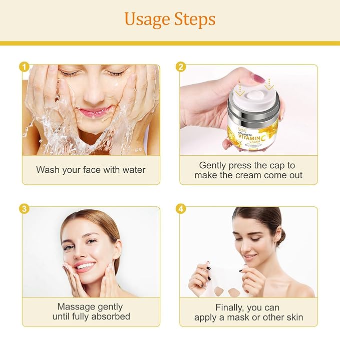 Vitamin C Face Cream With Nicotinamide & Hyaluronic Acid, Anti Aging Moisturizer For Reducing Wrinkles, Fine Lines & Tightening Skin