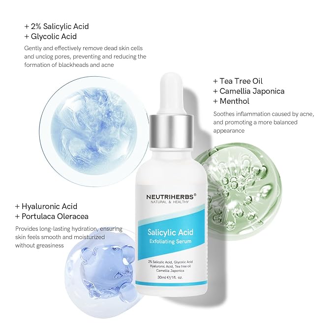 NEUTRIHERBS Salicylic Acid Exfoliating Serum, Unclogged And Minimized Pores, Face Serum For Acne Prone & Oily Skin - 1 fl oz
