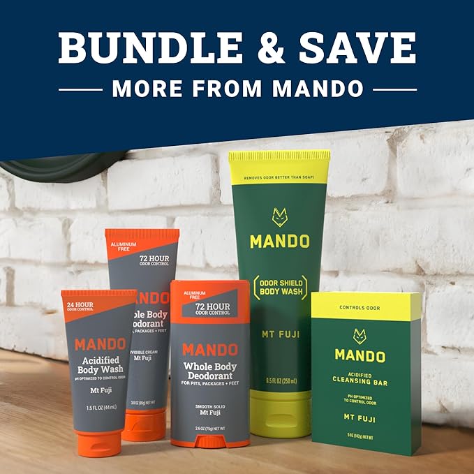 Mando Odor Shield Body Wash - 24 Hour Control - Removes Odor Better than Soap - SLS Free, Paraben Free, Skin Safe - 8.5 Ounce (Pack of 2) (Mt Fuji)