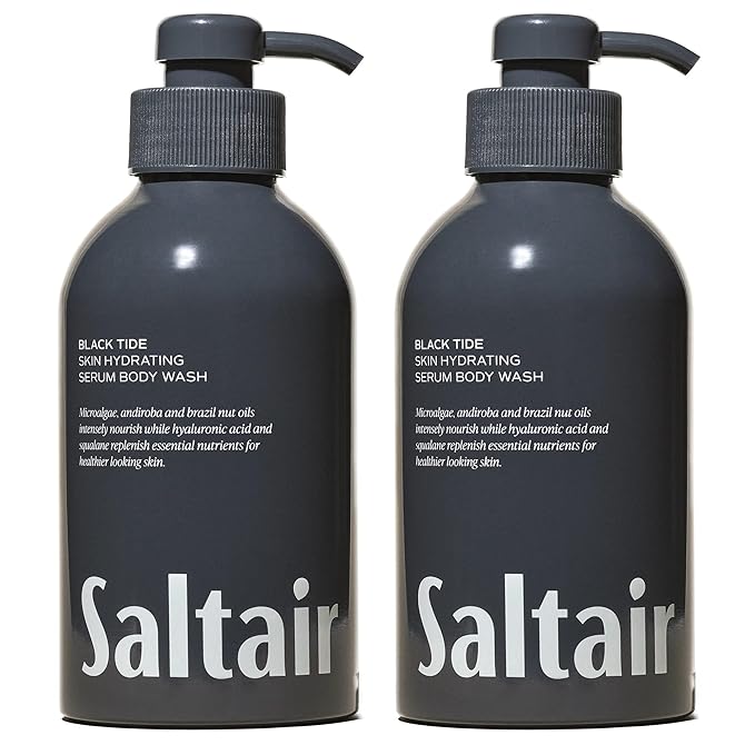Saltair Body Wash, Black Tide 2-Pack. Moisturizing Body Cleanser with Monoi Oil and Cupuacu Butter. Luxury Shower Gel for Women and Men. Vegan, Cruelty-Free, Paraben-Free. 2x 17oz Pump Bottles