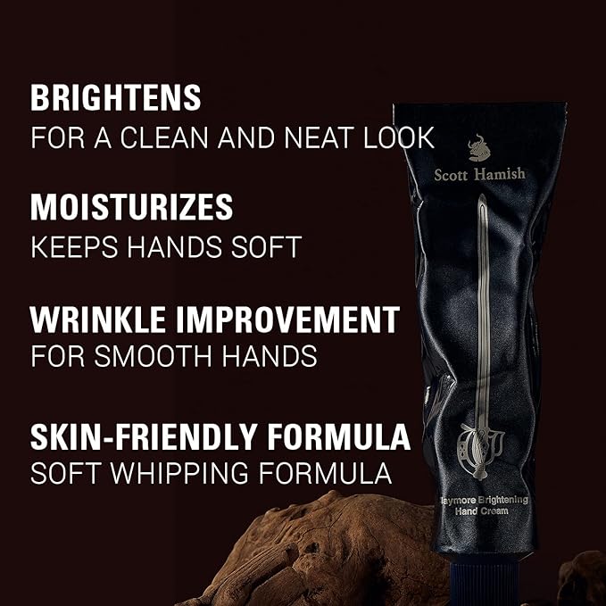 Scott Hamish Claymore Radiance Hand Cream - Hand Moisturizer for Dry, Cracked Hands with Shea Butter & Milk Thistle – Non Greasy Velvet Finish - Bergamot Mandarin and Musky Scent, 1.69oz.